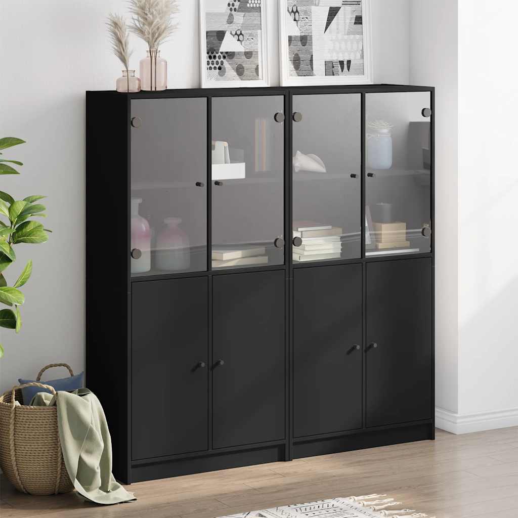 Βιβλιοθήκη με Πόρτες Μαύρη 136x37x142 εκ. Επεξ. Ξύλο