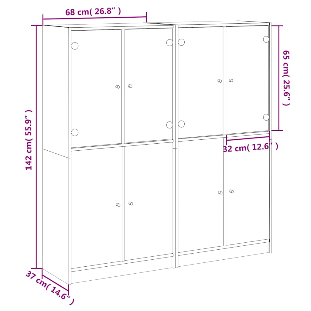 Βιβλιοθήκη με Πόρτες Μαύρη 136x37x142 εκ. Επεξ. Ξύλο
