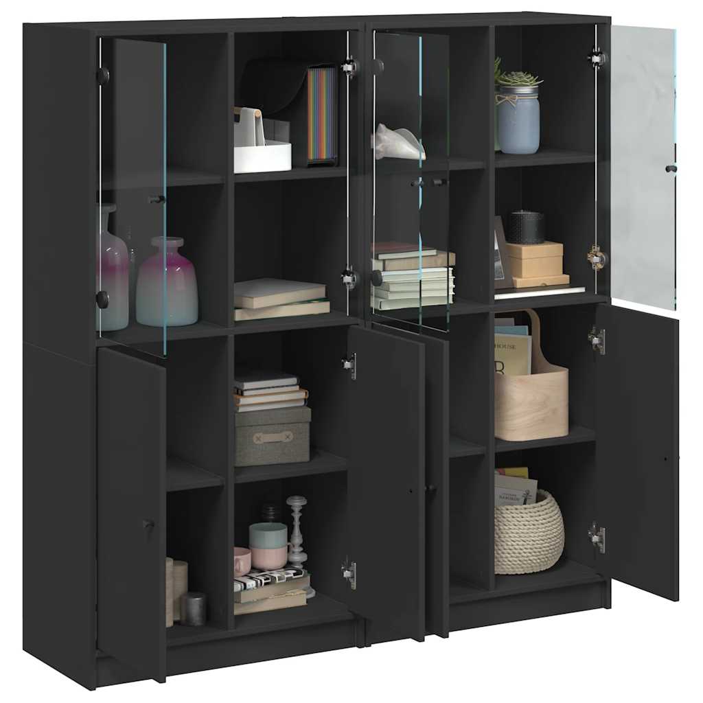 Βιβλιοθήκη με Πόρτες Μαύρη 136x37x142 εκ. Επεξ. Ξύλο