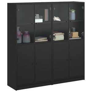 Βιβλιοθήκη με Πόρτες Μαύρη 136x37x142 εκ. Επεξ. Ξύλο