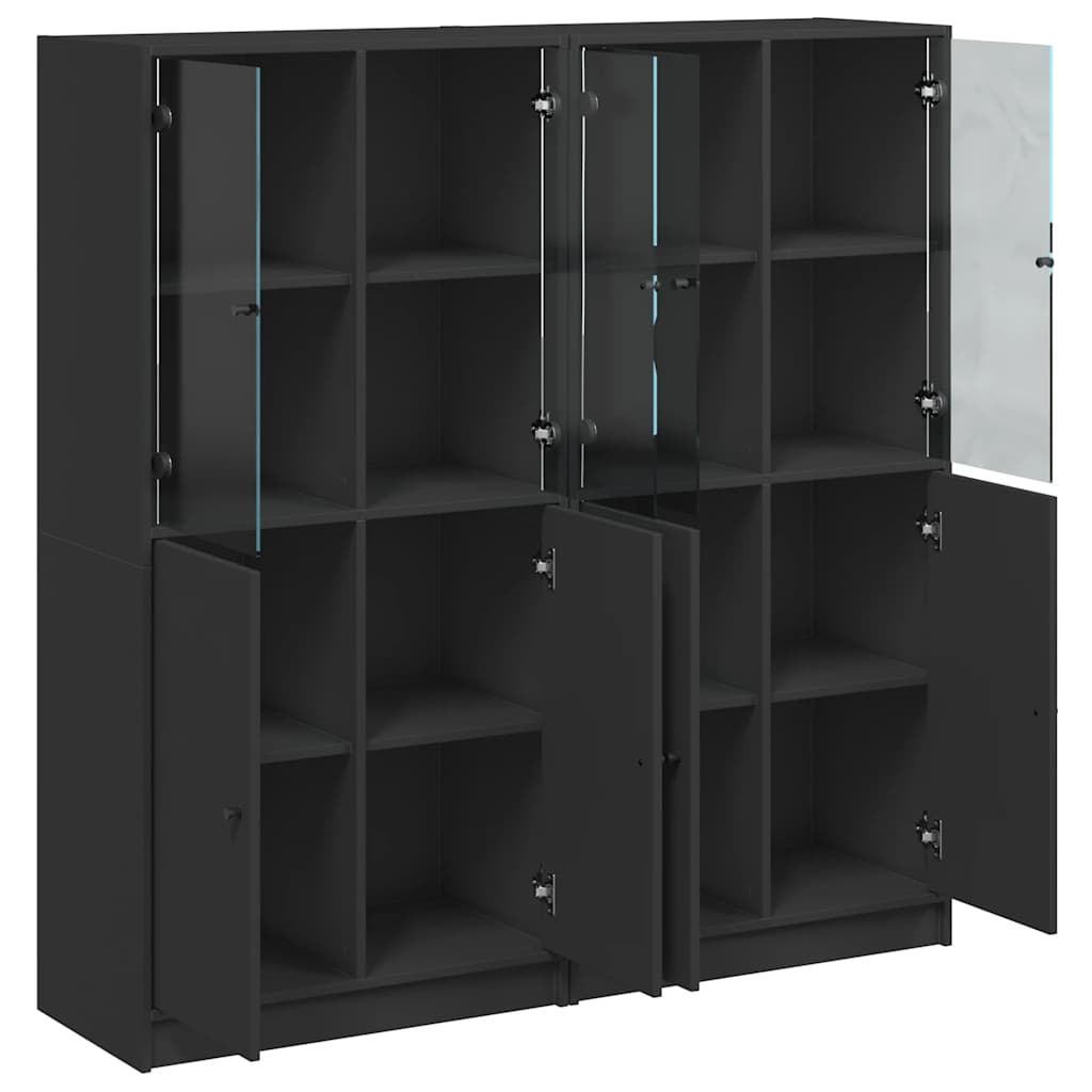 Βιβλιοθήκη με Πόρτες Μαύρη 136x37x142 εκ. Επεξ. Ξύλο