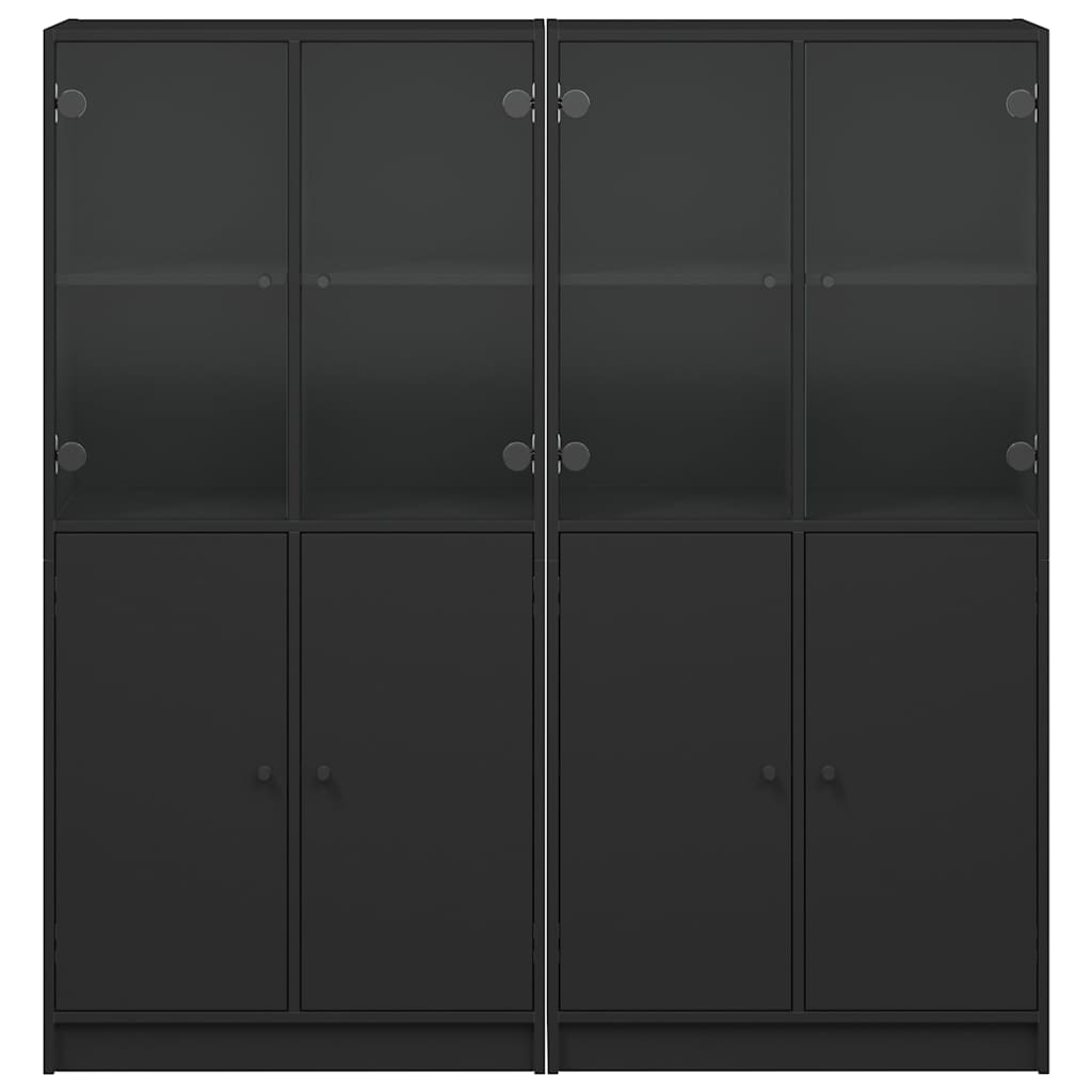 Βιβλιοθήκη με Πόρτες Μαύρη 136x37x142 εκ. Επεξ. Ξύλο