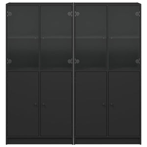Βιβλιοθήκη με Πόρτες Μαύρη 136x37x142 εκ. Επεξ. Ξύλο