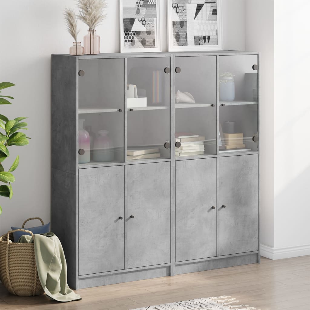Βιβλιοθήκη με Πόρτες Γκρι Σκυροδέματος 136x37x142 εκ Επεξ. Ξύλο