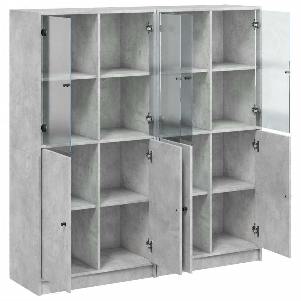 Βιβλιοθήκη με Πόρτες Γκρι Σκυροδέματος 136x37x142 εκ Επεξ. Ξύλο