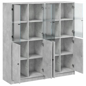Βιβλιοθήκη με Πόρτες Γκρι Σκυροδέματος 136x37x142 εκ Επεξ. Ξύλο