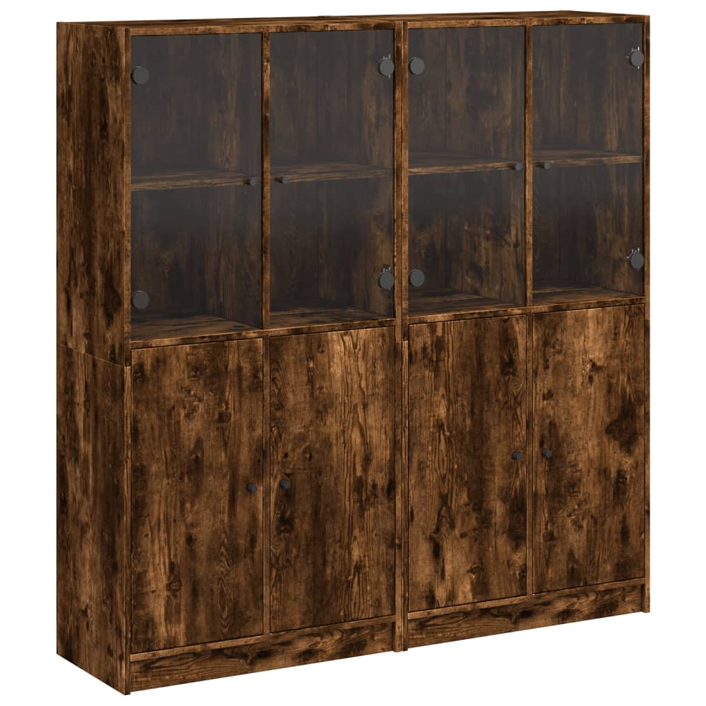 Βιβλιοθήκη με Πόρτες Καπνιστή Δρυς 136x37x142 εκ. Επεξ. Ξύλο