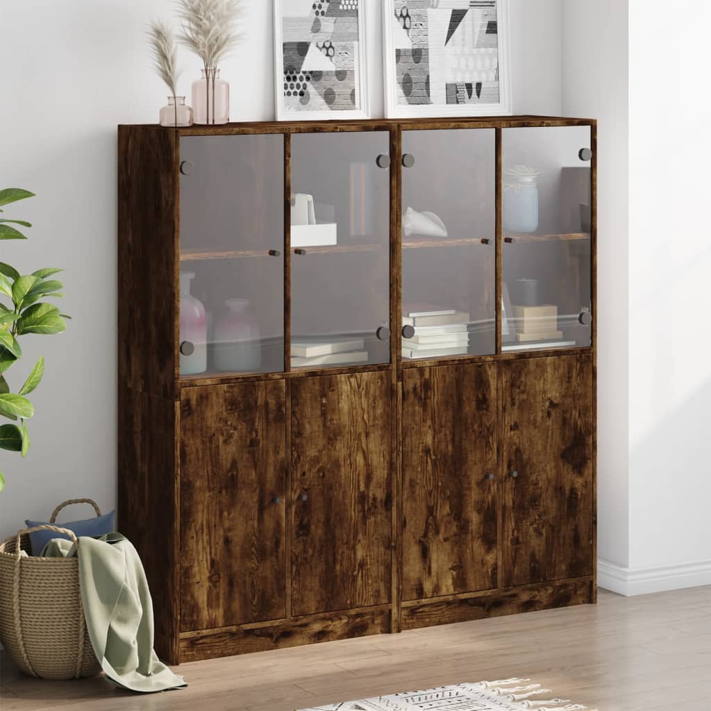 Βιβλιοθήκη με Πόρτες Καπνιστή Δρυς 136x37x142 εκ. Επεξ. Ξύλο