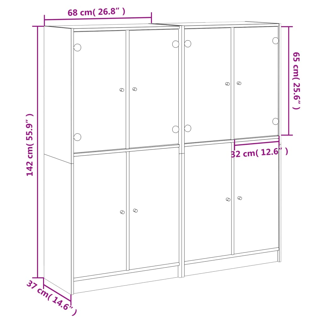 Βιβλιοθήκη με Πόρτες Καπνιστή Δρυς 136x37x142 εκ. Επεξ. Ξύλο