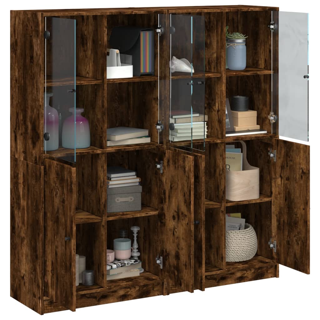 Βιβλιοθήκη με Πόρτες Καπνιστή Δρυς 136x37x142 εκ. Επεξ. Ξύλο