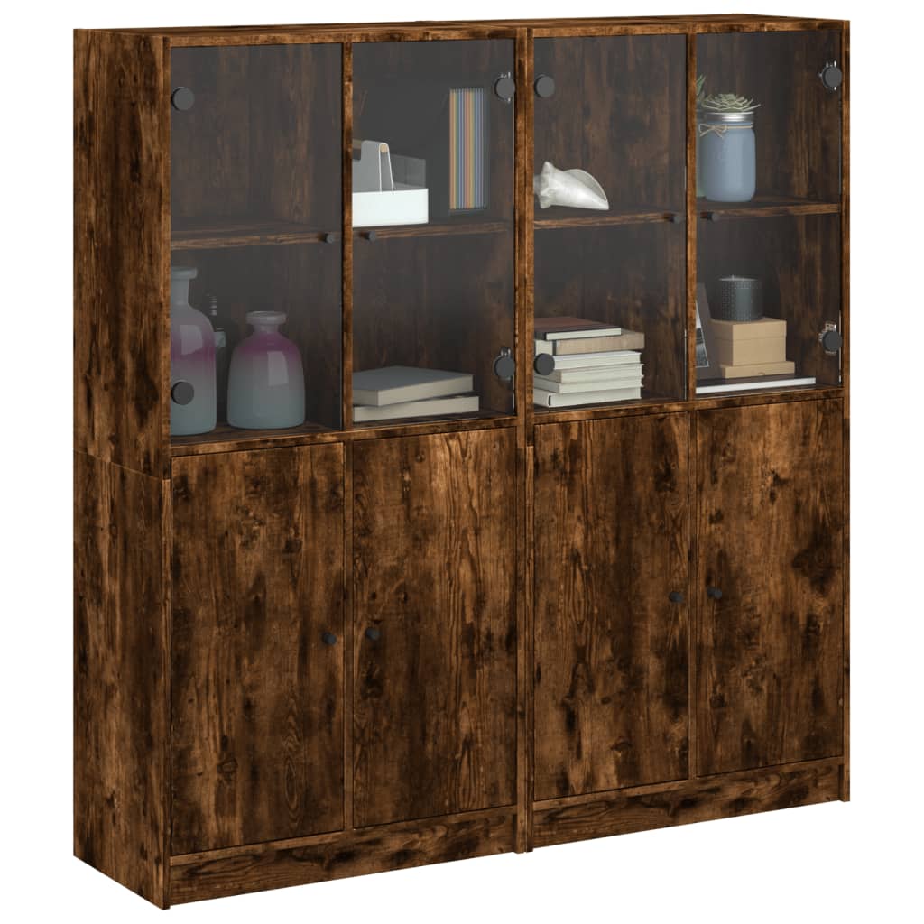 Βιβλιοθήκη με Πόρτες Καπνιστή Δρυς 136x37x142 εκ. Επεξ. Ξύλο