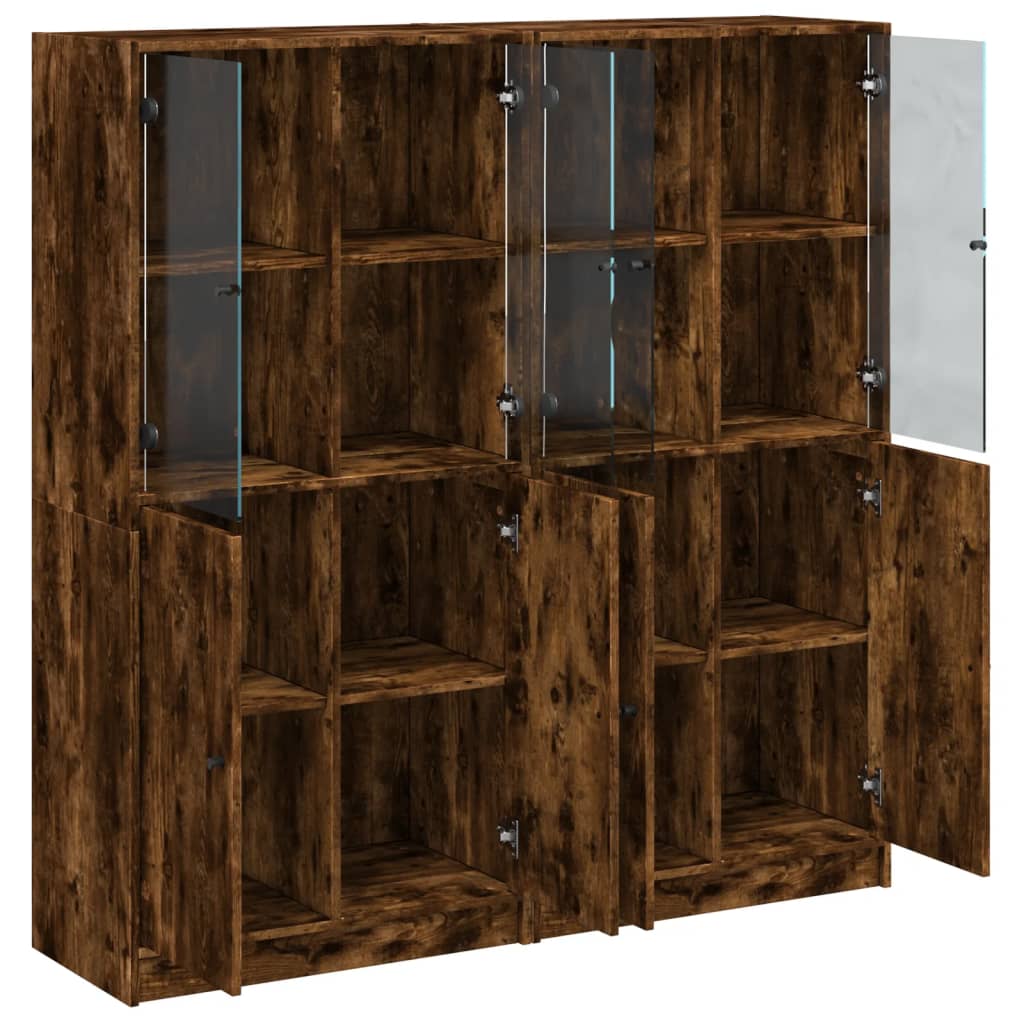 Βιβλιοθήκη με Πόρτες Καπνιστή Δρυς 136x37x142 εκ. Επεξ. Ξύλο