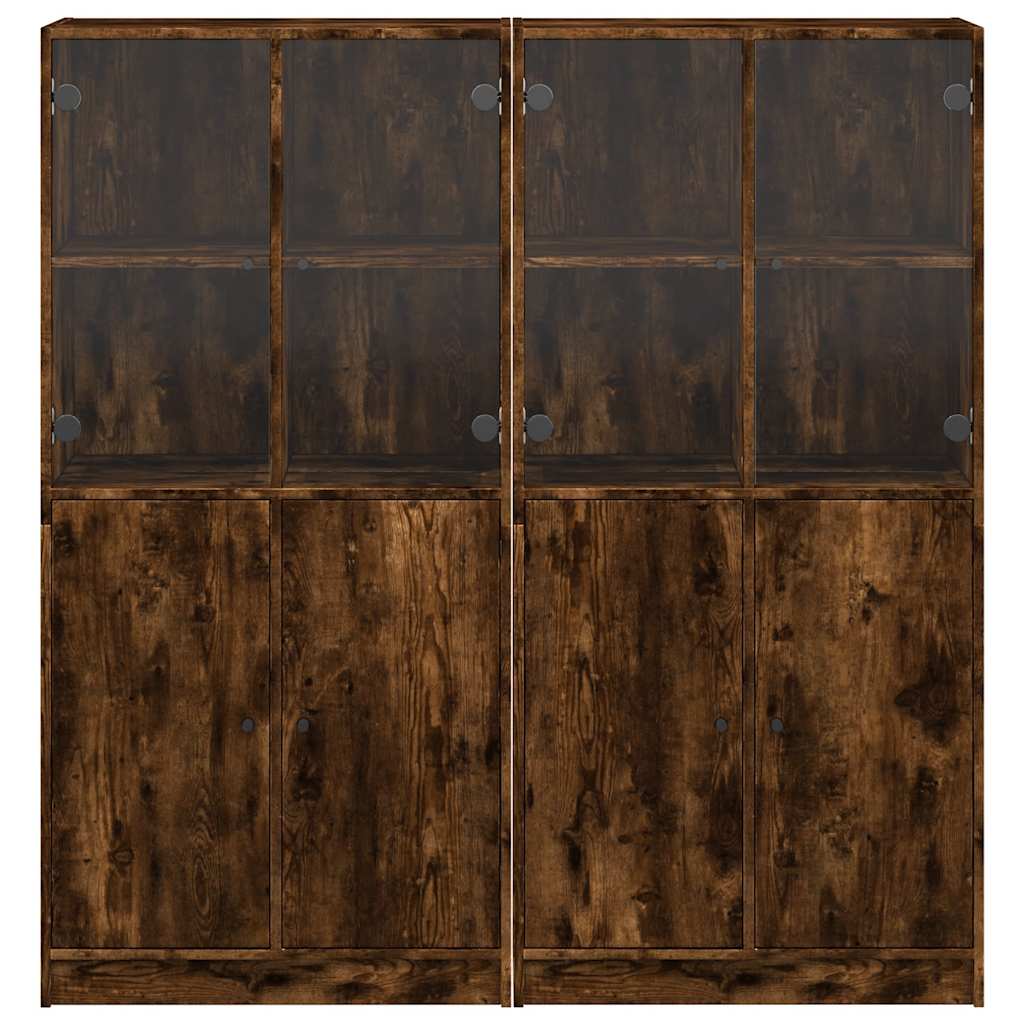 Βιβλιοθήκη με Πόρτες Καπνιστή Δρυς 136x37x142 εκ. Επεξ. Ξύλο