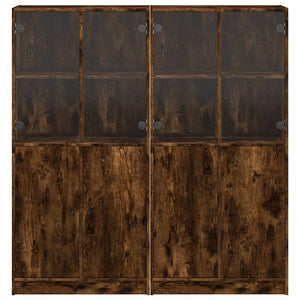 Βιβλιοθήκη με Πόρτες Καπνιστή Δρυς 136x37x142 εκ. Επεξ. Ξύλο