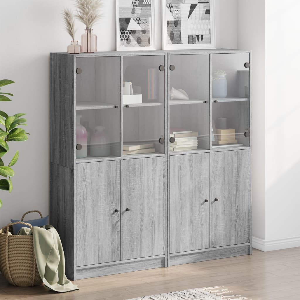 Βιβλιοθήκη με Πόρτες Γκρι Sonoma 136x37x142 εκ. Επεξ. Ξύλο