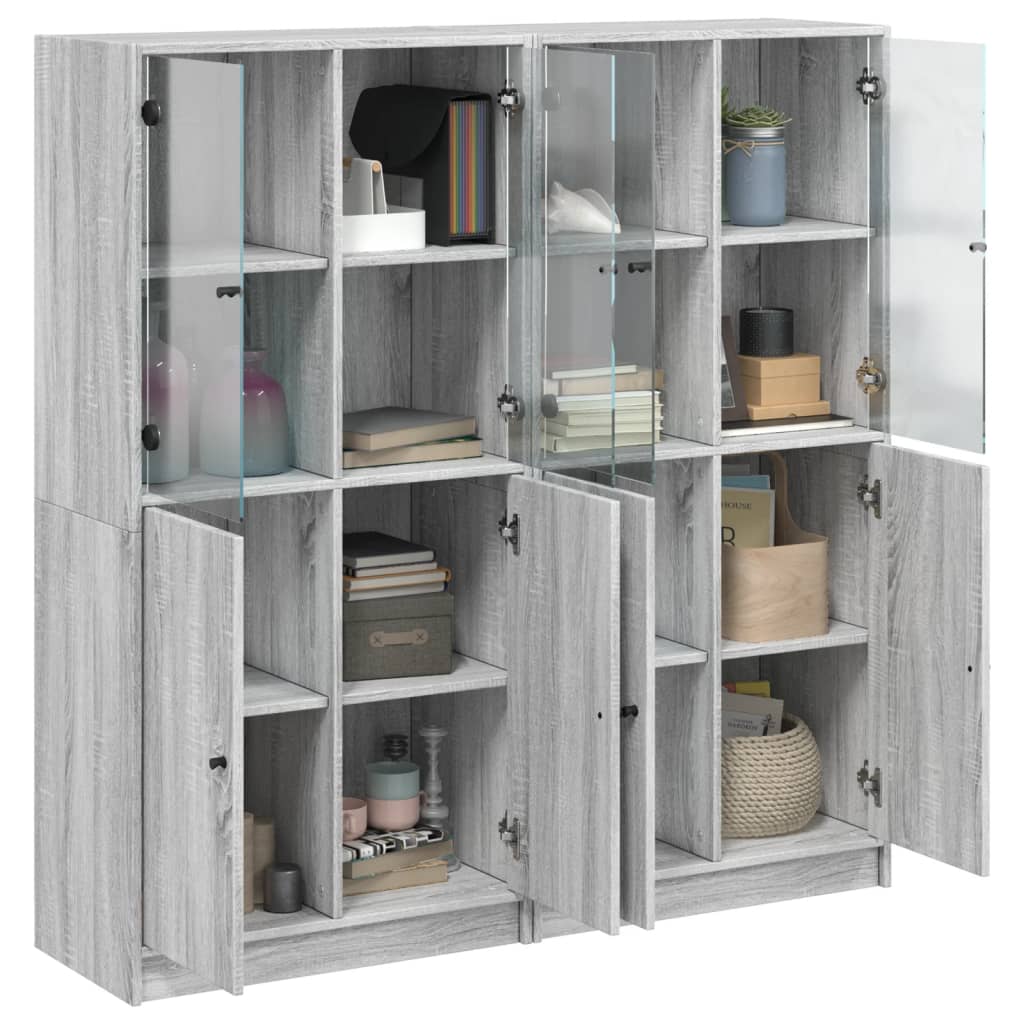 Βιβλιοθήκη με Πόρτες Γκρι Sonoma 136x37x142 εκ. Επεξ. Ξύλο