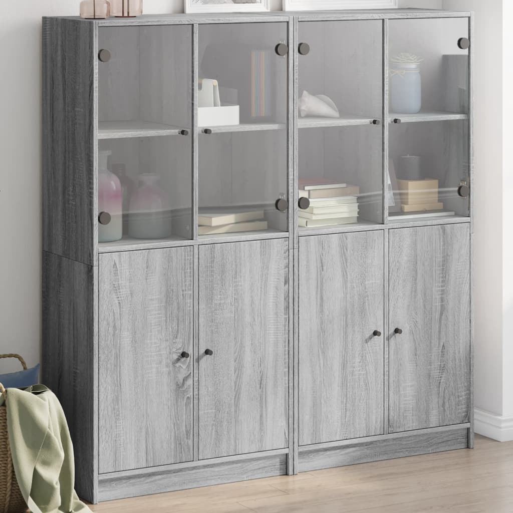 Βιβλιοθήκη με Πόρτες Γκρι Sonoma 136x37x142 εκ. Επεξ. Ξύλο