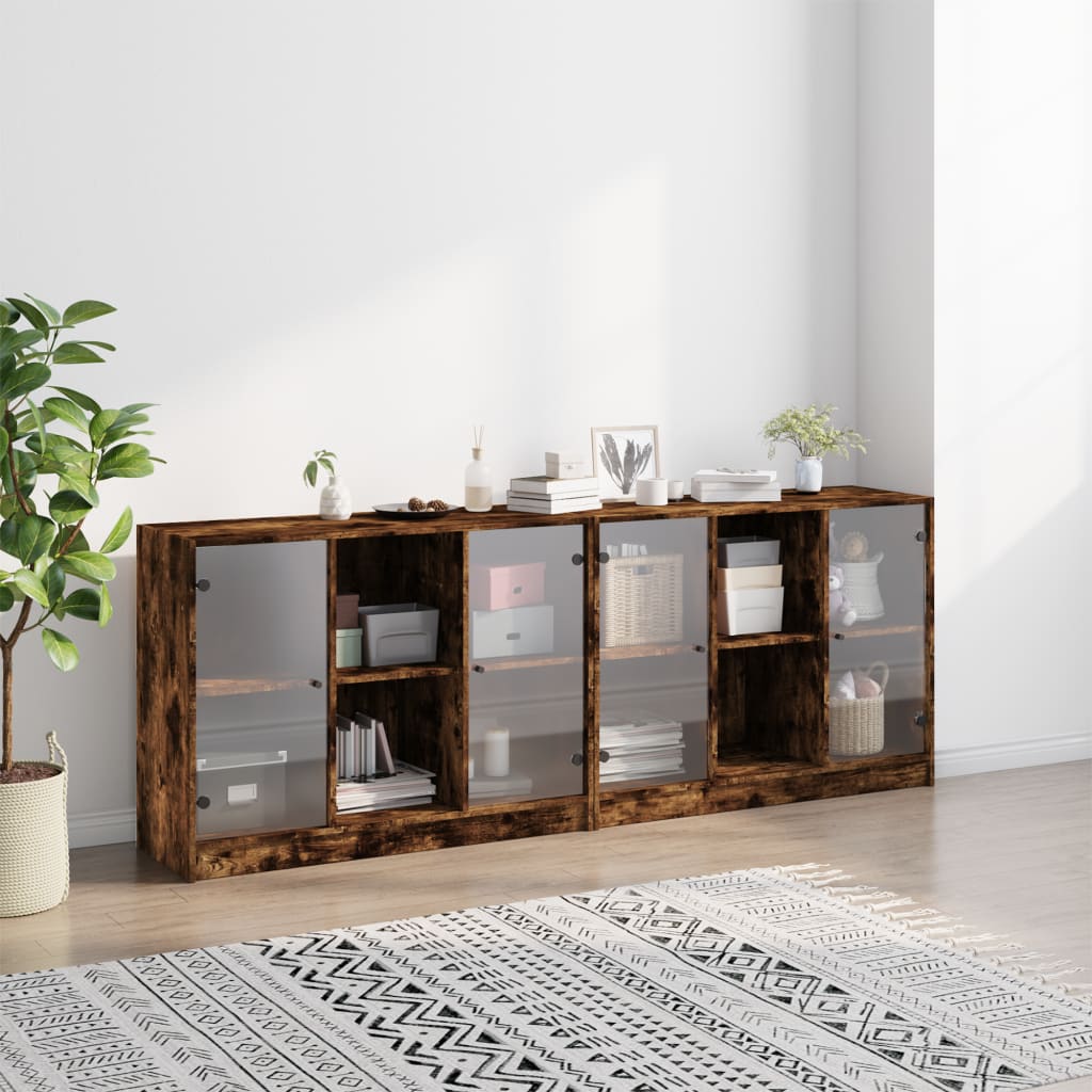 Βιβλιοθήκη με Πόρτες Καφέ Δρυς 204x37x75 εκ. Επεξ. Ξύλο