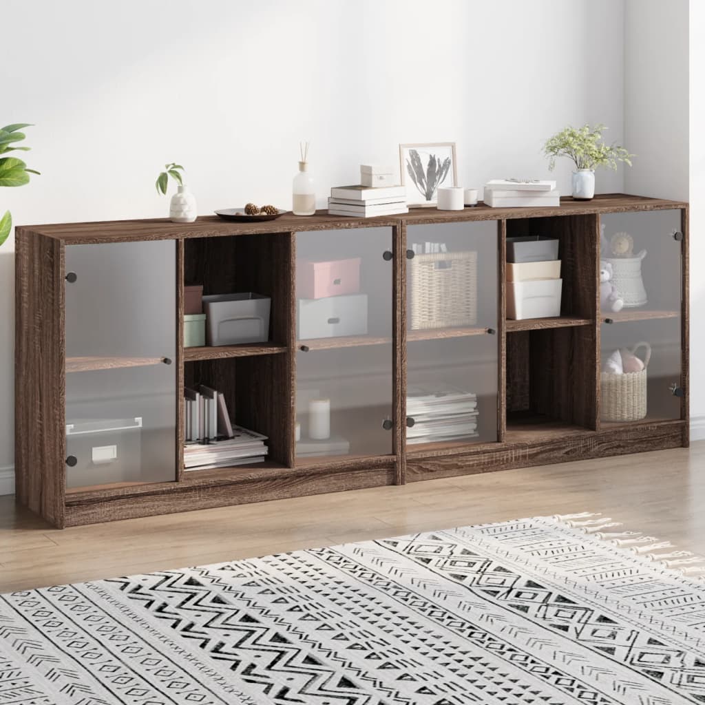 Βιβλιοθήκη με Πόρτες Καφέ Δρυς 204x37x75 εκ. Επεξ. Ξύλο - Pakobazaar