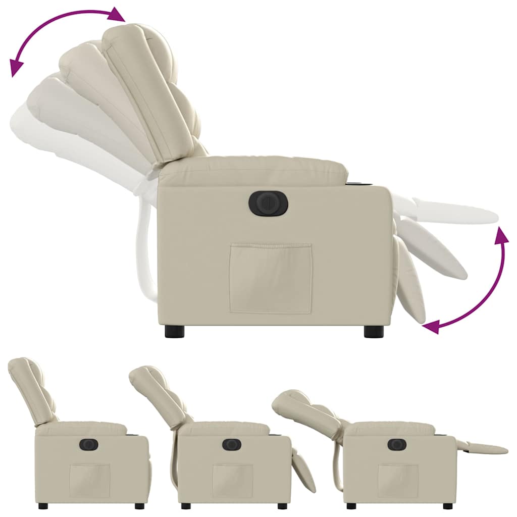 Πολυθρόνα Ανακλινόμενη Ηλεκτρική Κρεμ από Συνθετικό Δέρμα