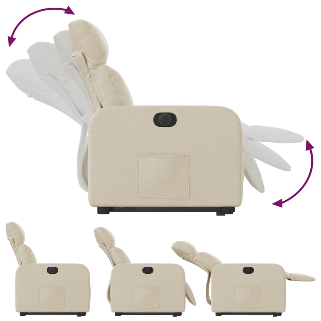 Πολυθρόνα Ηλεκ. Ανακλινόμενη με Ανύψωση Κρεμ Υφασμάτινη - Pakobazaar