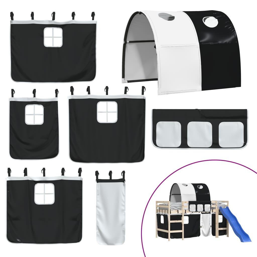 Κουρτίνες για Υπερυψ. Κρεβάτι με Τούνελ Λευκό/Μαύρο Πολυεστέρα