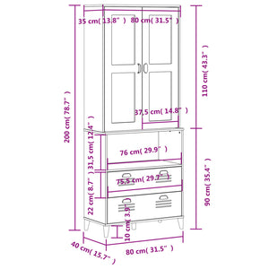 Ντουλάπι Ψηλό VIKEN Μαύρος 80x40x200 εκ. από Μασίφ Ξύλο Πεύκου - Pakobazaar