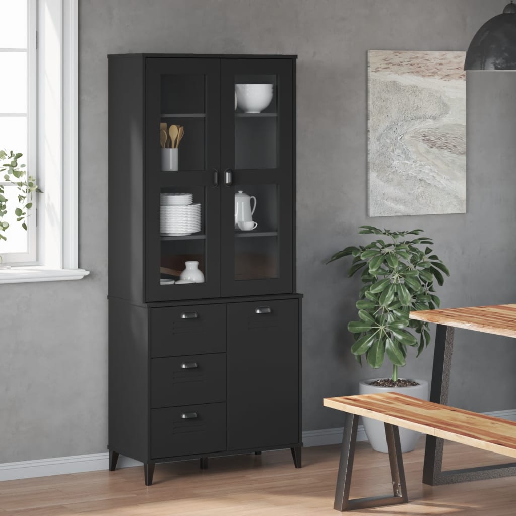 Ντουλάπι Ψηλό VIKEN Μαύρος 80x40x190 εκ. από Μασίφ Ξύλο Πεύκου - Pakobazaar