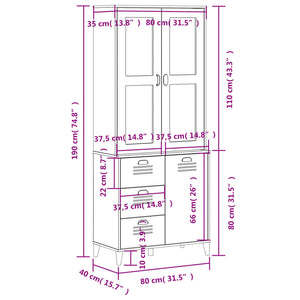 Ντουλάπι Ψηλό VIKEN Μαύρος 80x40x190 εκ. από Μασίφ Ξύλο Πεύκου - Pakobazaar