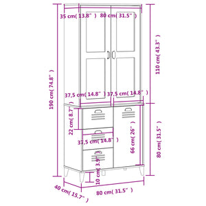Ντουλάπι Ψηλό VIKEN Ανθρακί Γκρι 80x40x190εκ. Μασίφ Ξύλο Πεύκου - Pakobazaar