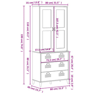 Ντουλάπι Ψηλό VIKEN Μαύρος 80x40x190 εκ. από Μασίφ Ξύλο Πεύκου