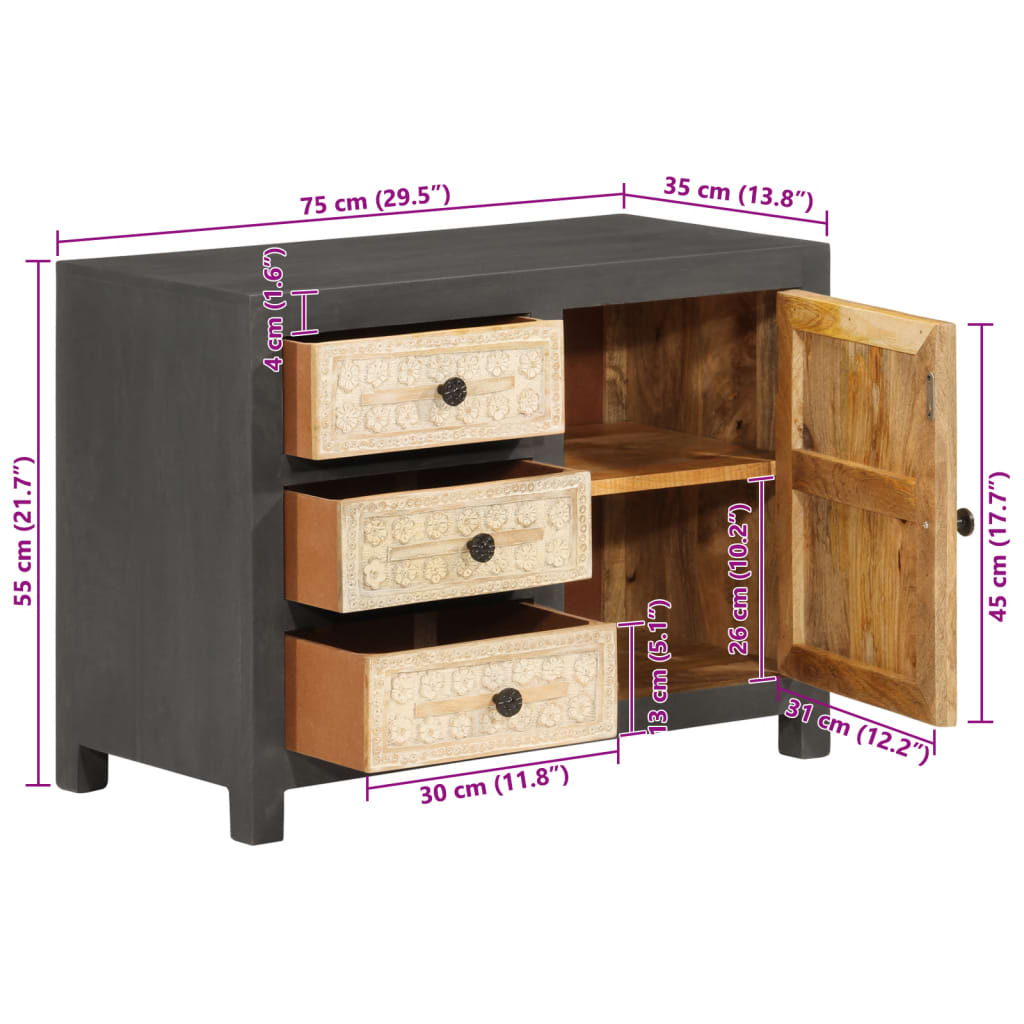 Ντουλάπι με Συρτάρι Γκρι/Λευκό 75x35x55 εκ. Μασίφ Ξύλο Μάνγκο