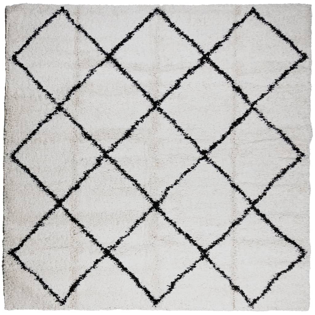 Χαλί Shaggy PAMPLONA Ψηλό Πέλος Μοντέρνο Κρεμ/Μαύρο 160x110 εκ. - Pakobazaar