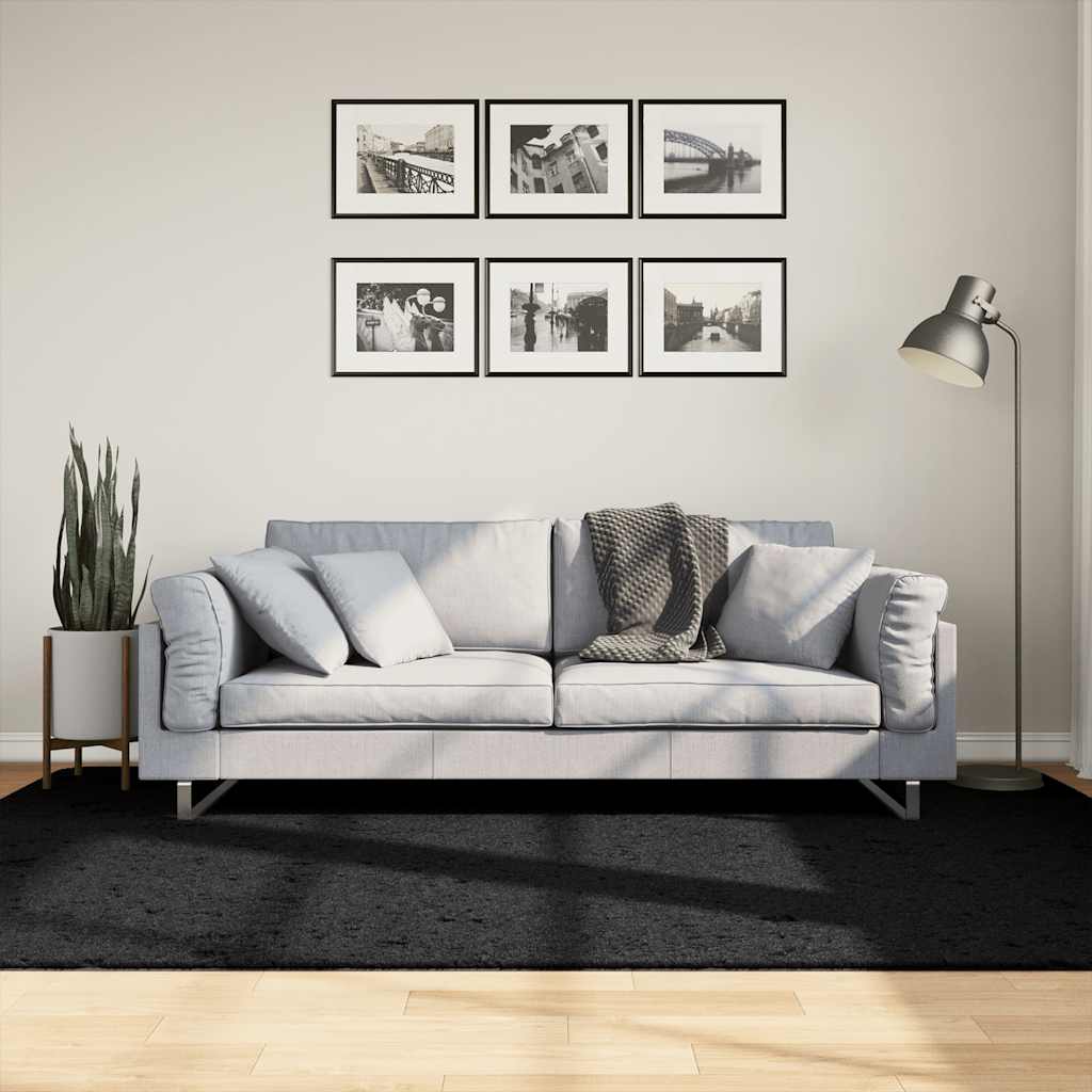 Χαλί OVIEDO με Κοντό Πέλος Μαύρο 160 x 230 εκ. - Pakobazaar