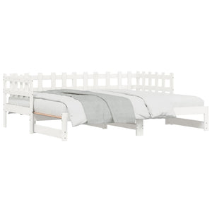 Καναπές Κρεβάτι Συρόμενος Λευκός 2x(80x200) εκ. από Μασίφ Πεύκο