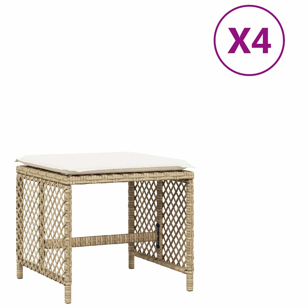 Σκαμπό Κήπου 4 τεμ. Μπεζ 41x41x36 εκ. Συνθ. Ρατάν με Μαξιλάρια