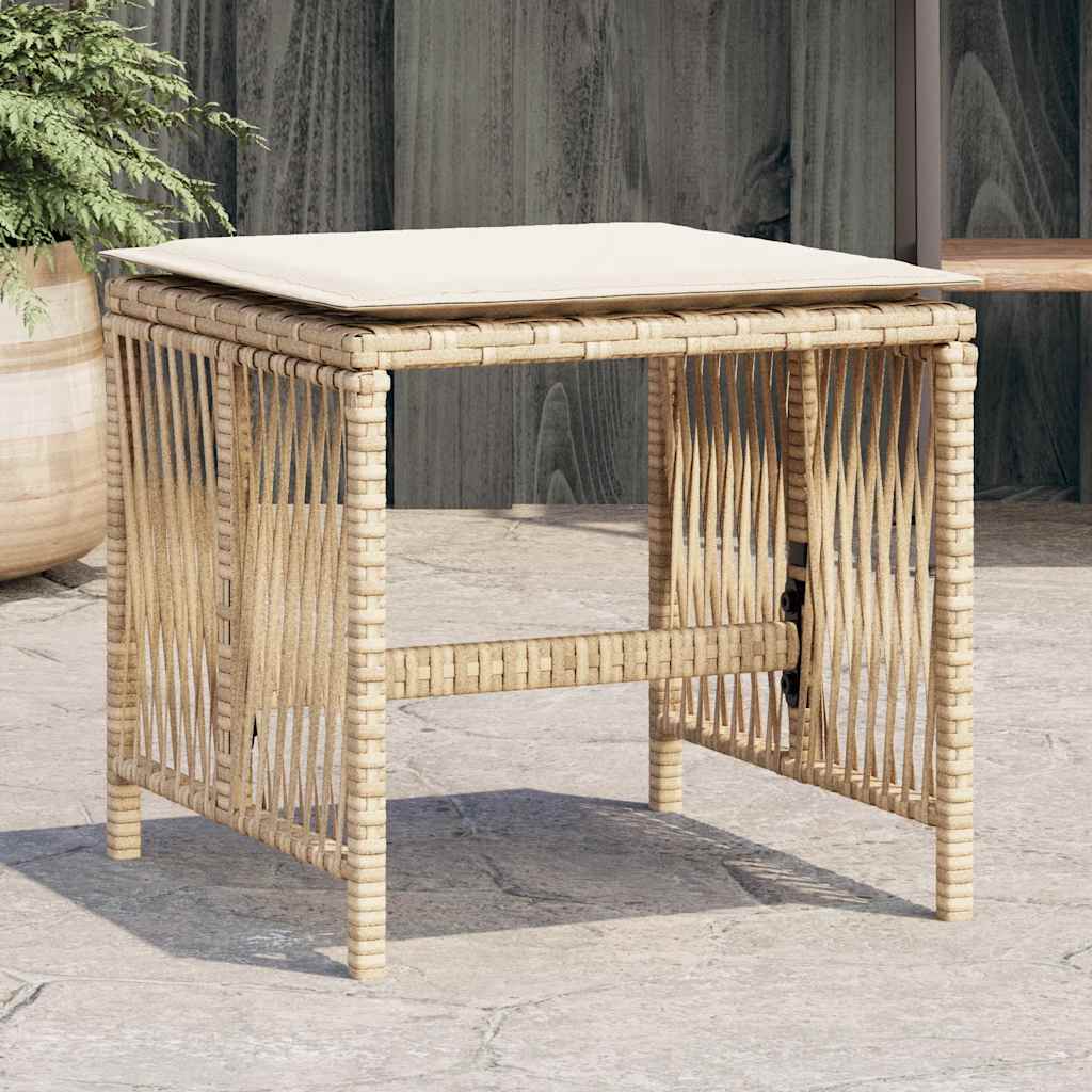 Σκαμπό Κήπου 4 τεμ. Μπεζ 41x41x36 εκ. Συνθ. Ρατάν με Μαξιλάρια