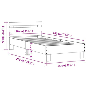 Πλαίσιο Κρεβατιού με Κεφαλάρι Γκρι Sonoma 90x200 εκ. Επεξ. Ξύλο - Pakobazaar