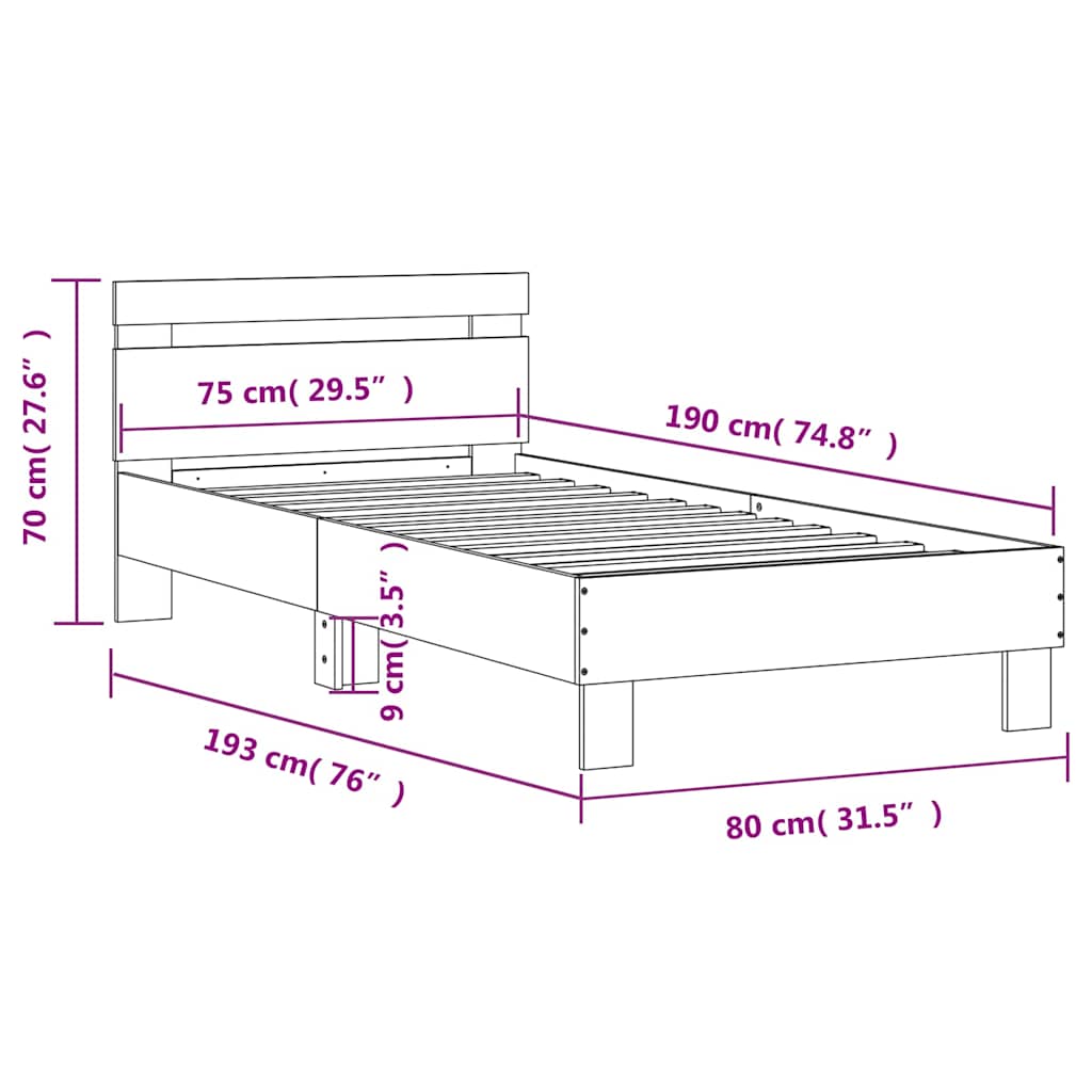 Πλαίσιο Κρεβατιού με Κεφαλάρι Sonoma Δρυς 75x190 εκ. Επεξ. Ξύλο