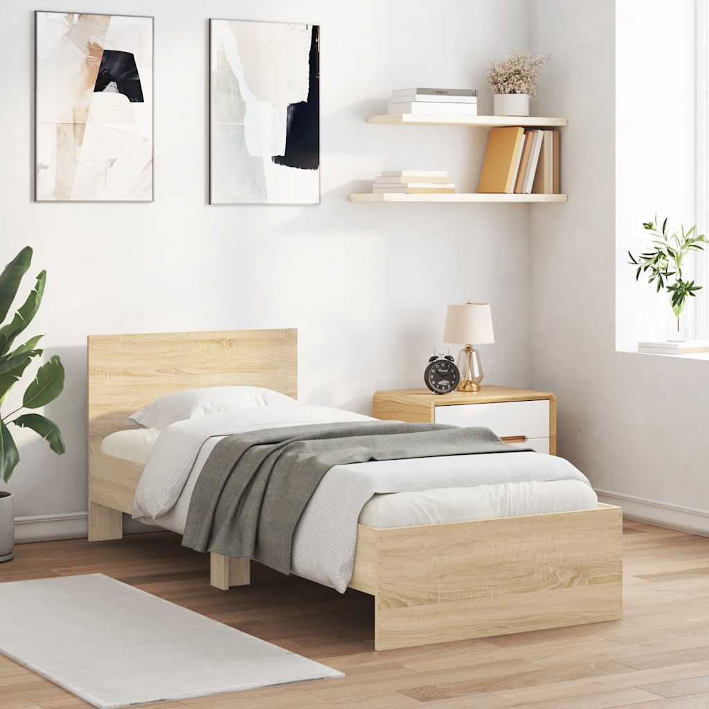Πλαίσιο Κρεβατιού με Κεφαλάρι Sonoma Δρυς 75x190 εκ. Επεξ. Ξύλο - Pakobazaar
