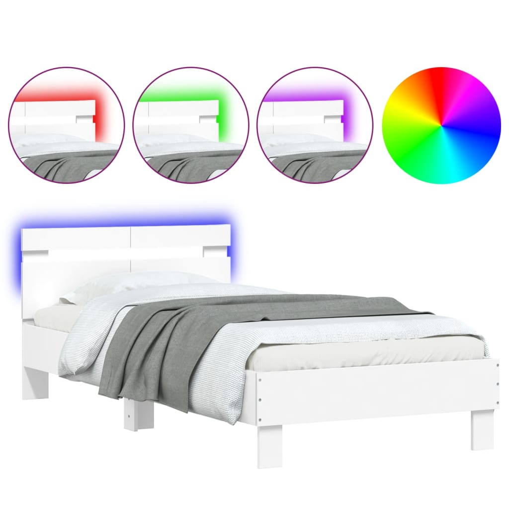 Πλαίσιο Κρεβατιού με Κεφαλάρι και LED Λευκό 100 x 200 εκ.