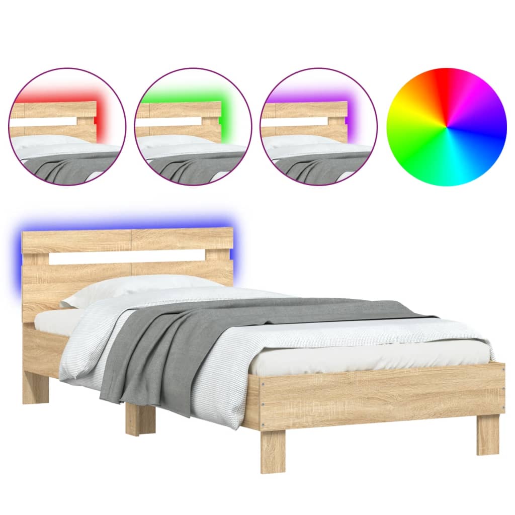 Πλαίσιο Κρεβατιού με Κεφαλάρι/LED Sonoma δρυς 100x200 εκ. - Pakobazaar