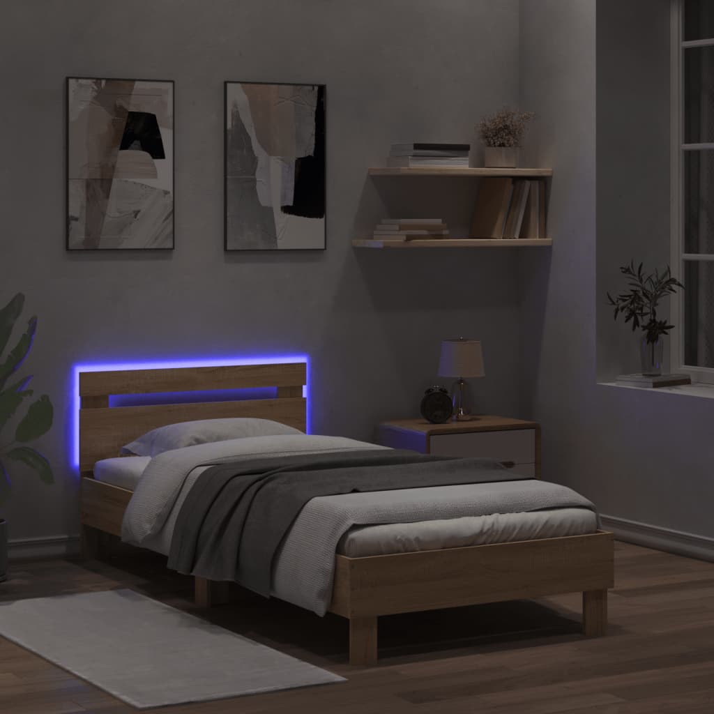 Πλαίσιο Κρεβατιού με Κεφαλάρι/LED Sonoma δρυς 100x200 εκ. - Pakobazaar