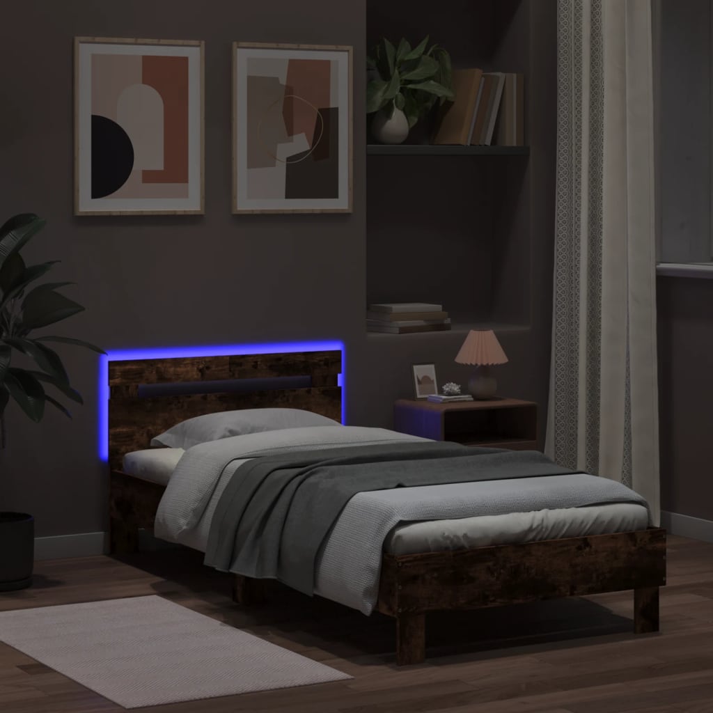 Πλαίσιο Κρεβατιού με Κεφαλάρι/LED Καπν. Δρυς 100x200 εκ. - Pakobazaar