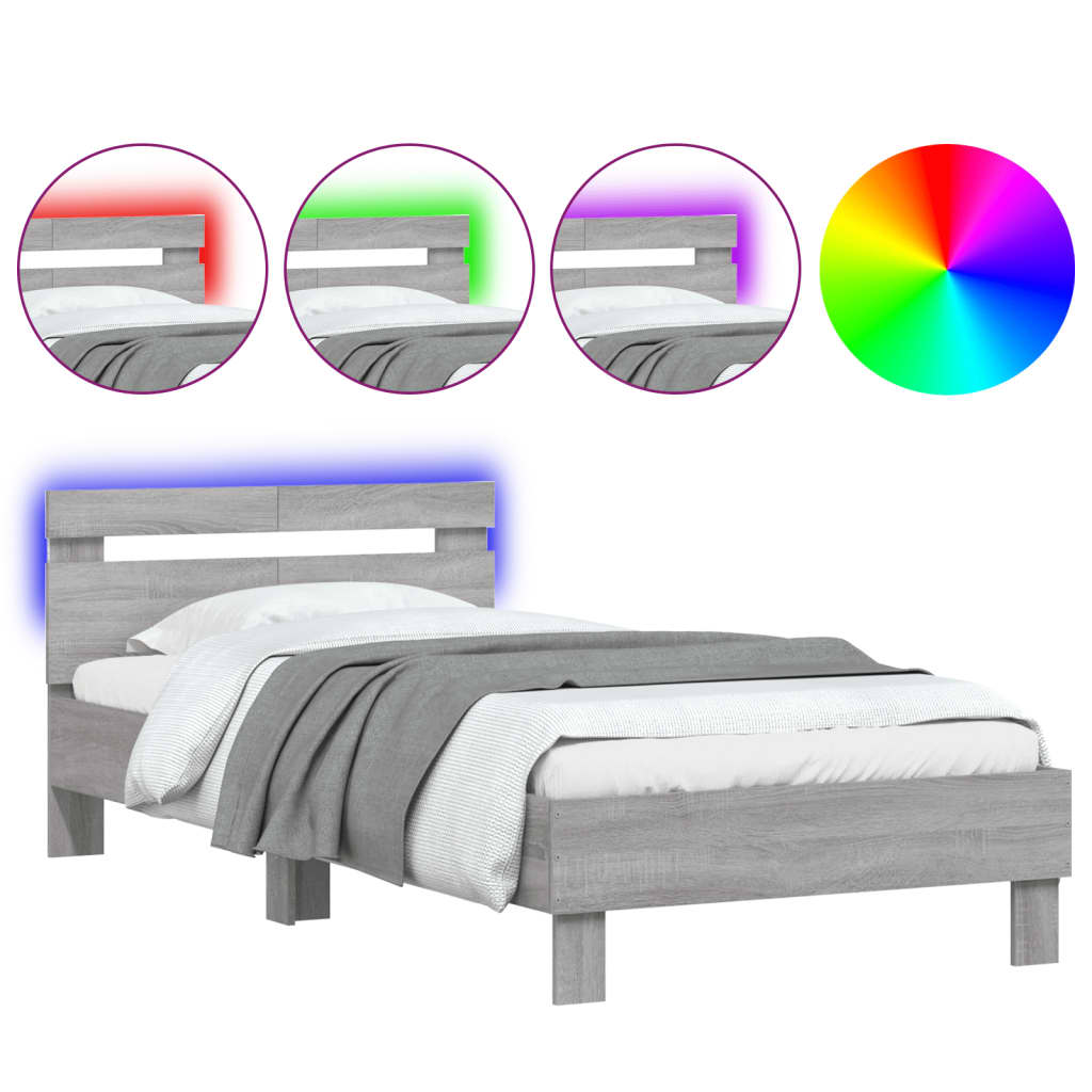 Πλαίσιο Κρεβατιού με Κεφαλάρι και LED Γκρι sonoma 100 x 200 εκ. - Pakobazaar