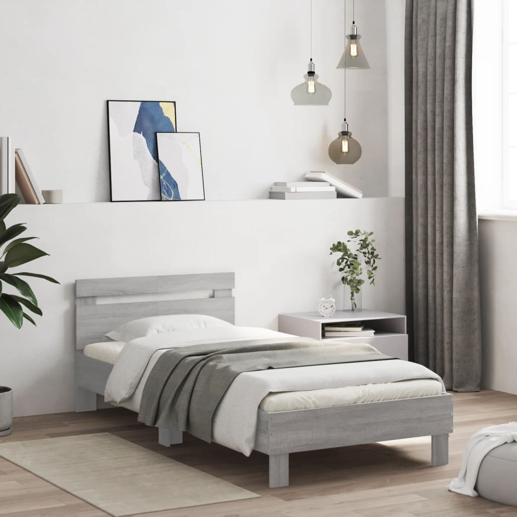 Πλαίσιο Κρεβατιού με Κεφαλάρι και LED Γκρι sonoma 100 x 200 εκ. - Pakobazaar