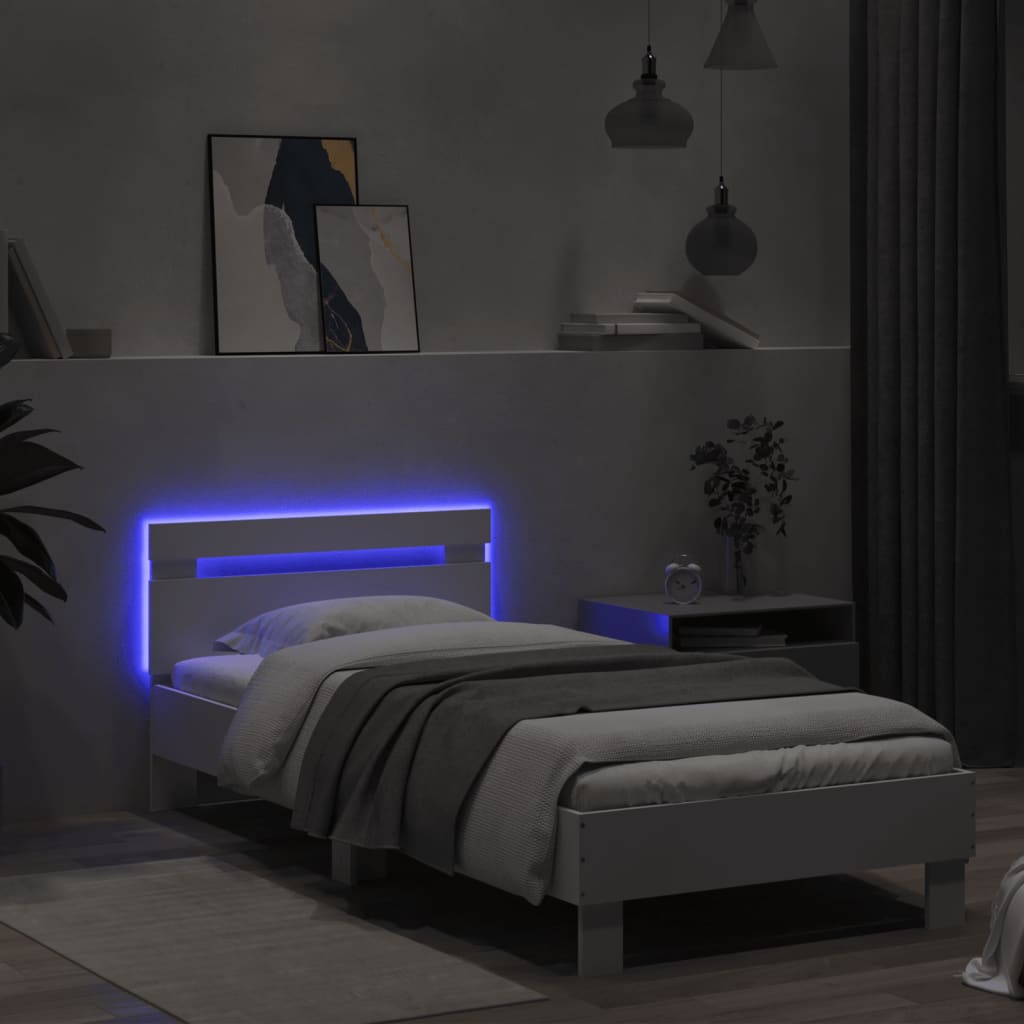 Πλαίσιο Κρεβατιού με Κεφαλάρι και LED Λευκό 90 x 200 εκ.
