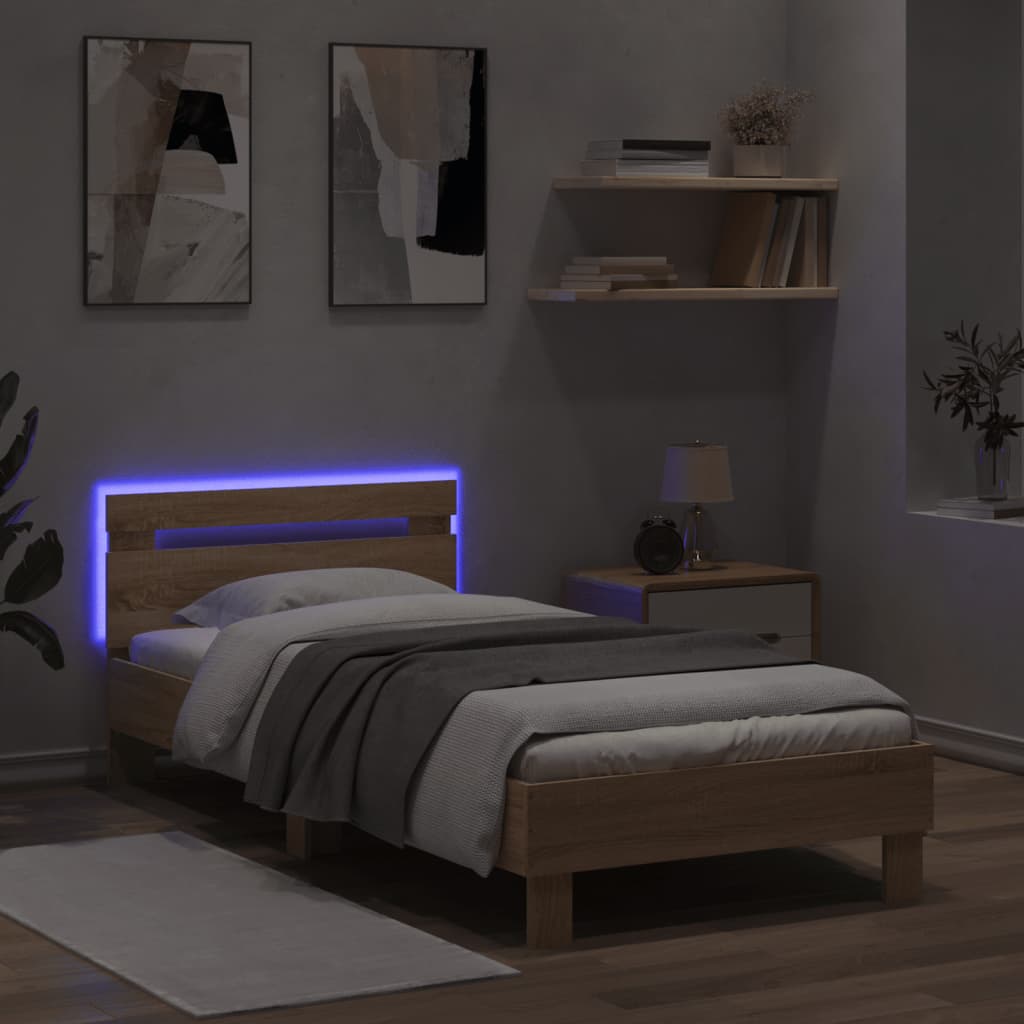 Πλαίσιο Κρεβατιού με Κεφαλάρι/LED Sonoma δρυς 90x200 εκ. - Pakobazaar