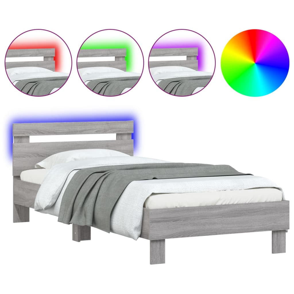 Πλαίσιο Κρεβατιού με Κεφαλάρι και LED Γκρι sonoma 90 x 200 εκ.