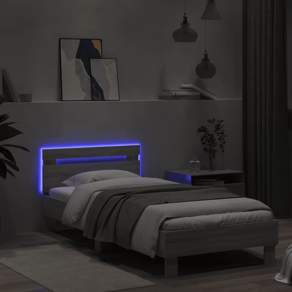 Πλαίσιο Κρεβατιού με Κεφαλάρι και LED Γκρι sonoma 90 x 200 εκ.